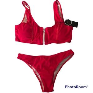 SherryDC NWT bright coral bikini bathing suit zipper